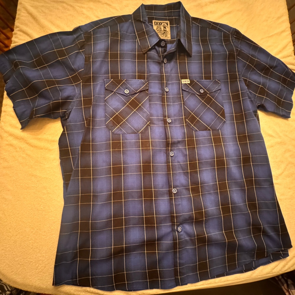 DIXXON Men's Blue and Black Plaid Button Down Shirt